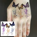 Butterfly temporary tattoo sticker for hand, waterproof floral body art transfer sticker. - HA205 / 8x8cm