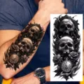 Gothic skull temporary tattoo sticker with rose and pocket watch design for arm and leg. - Skull Pocket Watch(NZ048)