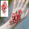 Autocollant de tatouage temporaire étanche à fleurs de lotus rouge pour main et pied. - Lotus Rouge Encre(FO499) / 15x7CM