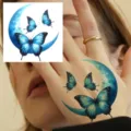 Blue Butterfly Temporary Tattoo Sticker Crescent Moon Hand Art Waterproof Decal 1pc - HA208 / 8x8cm
