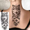 Realistic wolf peony temporary tattoo sticker for back neck arm body art waterproof transfer 1pcs - Forest Wolf and Peony Tattoo Sticker (NZ571) / 19.8x9.6CM