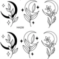 Hoja de pegatina de tatuaje temporal minimalista en blanco y negro flor de luna variante - HA226 / 8x8cm