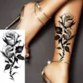 Black and white rose temporary tattoo sticker for leg and foot body art decoration. - Rose Vine Style (FO027) / 15x7CM