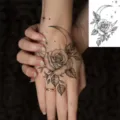 Black and white rose moon tattoo sticker hand art temporary body art sticker for women - HL118 / 12x8cm