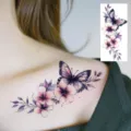 Autocollant de tatouage temporaire imperméable avec papillon violet et fleur pour art corporel. - Papillon Violet Fleur Rose(FO500) / 15x7CM