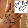 Butterfly and heart temporary tattoo sticker for hand back, stylish black body art design. - HA212 / 8x8cm