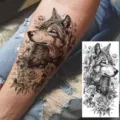 Wolf and Rose Temporary Tattoo Sticker for Arm and Leg Realistic Body Art Design. - Forest Wolf and Rose Peony Tattoo Sticker (NZ573) / 19.8x9.6CM