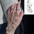 Black and white floral butterfly temporary tattoo sticker for hand and neck body art decor. - HL119 / 12x8cm