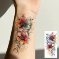Autocollant de tatouage temporaire floral coloré, superbe design pour le poignet. - Floral Mélangé Aquarelle(FO501) / 15x7CM