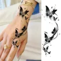 Temporary butterfly tattoo sticker for hand and foot, black vine floral waterproof design. - Black Butterfly Vine Style (FO037) / 15x7CM