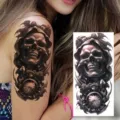 Halloween dark skull temporary tattoo sticker for arm and leg gothic body art design - Skull Pocket Watch(NZ053)
