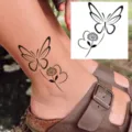 Waterproof butterfly daisy heart temporary tattoo sticker for ankle body art fashion. - HA215 / 8x8cm