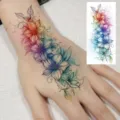 Autocollant de tatouage temporaire floral aquarelle coloré pour le dos de la main - Floral Aquarelle Dégradé(FO502) / 15x7CM