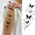 Butterfly temporary tattoo sticker black floral vine waterproof body art design for arm and hand - Butterfly Vine Style (FO038) / 15x7CM
