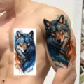 Waterproof temporary wolf tattoo sticker for arm and leg, realistic body art design for men. - Color Realistic Wolf Tattoo Sticker (NZ1262) / 19.8x9.6CM