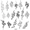 Pegatinas de tatuaje temporal de serpiente en blanco y negro, arte lineal minimalista. - HA247 / 8x8cm