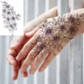 Water transfer floral tattoo sticker for hand and neck, black and white line art design. - HL121 / 12x8cm