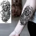 Dark skull and rose tattoo sticker, gothic Halloween waterproof arm body art temporary tattoo. - Veiled Skull Rose(NZ056)