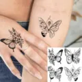 Waterproof black line butterfly flower temporary tattoo stickers for hand and arm decoration. - HA227 / 8x8cm