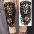 Adesivo per tatuaggio temporaneo leone rosa nero e grigio per braccio e gamba corpo. - NZ322 / 19.8x9.6CM