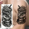 Stickers tatuaggio temporaneo impermeabile con drago samurai per braccio e gamba. - NZ178 / 19.8x9.6CM