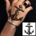Temporary anchor tattoo sticker for hand back, waterproof realistic nautical tattoo design - Anchor Rope (HA129) / 8x8cm