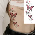 Butterfly temporary tattoo sticker, pink floral vine design for body art, waterproof and chic. - Pink Butterfly Vine Style (FO046) / 15x7CM