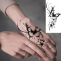 Temporary butterfly flower tattoo sticker for hand back body art waterproof transfer decal - Monochrome Butterfly Floral Style (FO058) / 15x7CM