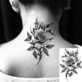 Temporary rose tattoo sticker for neck and back, waterproof black floral body art design for women. - HL124 / 12x8cm