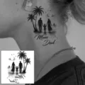 Family beach tattoo sticker, temporary black neck tattoo for men and women, waterproof body art. - Palm Tree Family Silhouette (HA147) / 8x8cm