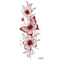 Red floral butterfly temporary tattoo sticker for wrist and leg body art accessory - Vintage Red Flower Insect Style (FO007) / 15x7CM