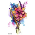 Autocollant de tatouage temporaire floral coloré art corporel aquarelle pour cou ou main. - SW572 / 9.8x5.8cm