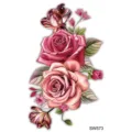 Autocollant de tatouage floral colore design de variante, motif de rose elegante style. - SW573 / 9.8x5.8cm