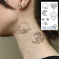 Waterproof temporary tattoo sticker featuring wave, sun, and shell designs for neck and body art. - HS096 / 9.8x5.8cm