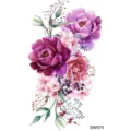 Autocollant de tatouage temporaire floral imperméable avec pivoines violettes. - SW574 / 9.8x5.8cm