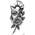 Temporary tattoo sticker black rose eye crescent moon gothic body art waterproof design - Black White Eyes Rose Style (FO519) / 15x7CM