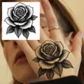 Waterproof black rose temporary tattoo sticker for hand and body, realistic floral design body art - HA133 / 8x8cm