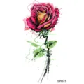 Sticker tatouage temporaire rose colorée SW575, art corporel floral artistique pour main cou. - SW575 / 9.8x5.8cm