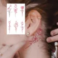 Autocollant de tatouage temporaire rose papillon ligne rouge pour art corporel cou oreille - HS128