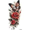 Butterfly and red rose temporary tattoo sticker for arm, waterproof body art design. - Butterfly Red Rose Vine Style (NZ1302) / 19.8x9.6CM