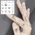 Minimalist line art temporary tattoo stickers, black geometric flower and butterfly finger art. - Abstract Gesture Floral Pattern(HA156) / 8x8cm