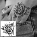 Black and grey rose tattoo sticker, classic floral body art flash for hand and arm. - HA134 / 8x8cm