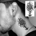 Temporary tattoo sticker black Chicano compass anchor neck art body transfer design 1pc - HS102 / 9.8x5.8cm