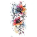 Watercolor floral temporary tattoo sticker for arm hand wrist leg body art decoration - Watercolor Twin Flowers Style (FO501) / 15x7CM