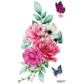 Autocollant de tatouage temporaire floral aquarelle avec roses roses et papillons pour corps. - SW577 / 9.8x5.8cm
