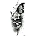 Black butterfly and lily flower temporary tattoo sticker body art waterproof decal. - Black White Butterfly Lily Style (FO110) / 15x7CM