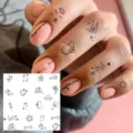 Y2K finger temporary tattoo stickers, cute black line minimalist waterproof body art sheet. - Star Moon Cat Pattern(HA158) / 8x8cm