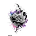 Autocollant de tatouage temporaire floral coloré avec rose noire et blanche aquarelle. - SW579 / 9.8x5.8cm