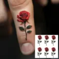 Mini red rose temporary tattoo sticker for finger art delicate floral body decoration design - HA159 / 8x8cm