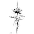 Minimalist black line flower temporary tattoo sticker for hand wrist leg body art design. - Black White Line Floral Style (FO097) / 15x7CM